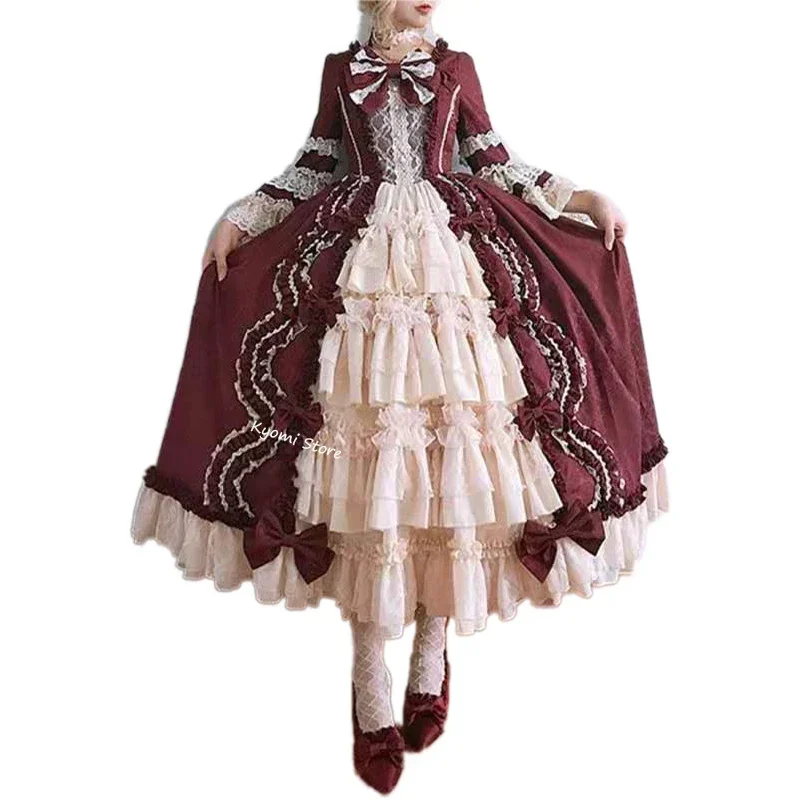 SN88 Medieval Retro Gothiced Court Lolita Dress Royal Lady Ball Dress Square Neck Flare Sleeve Tight Waist Bowknot Elegant * # 2