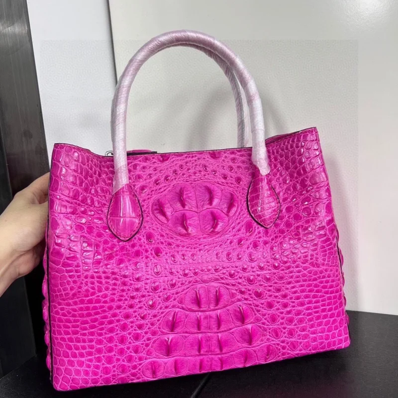 Authentic Crocodile Skin Female Pink Purse Lady Three-way Crocodile Handbag Genuine Leather Women's Single Cross Shoulder Bag