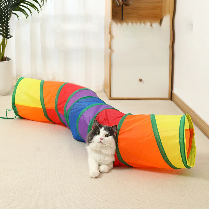 

Collapsible Rainbow Cat Tunnel Breathable Loud Paper Exercising Hiding Training Cat Toys Interactive Kitty Puppy Supplies