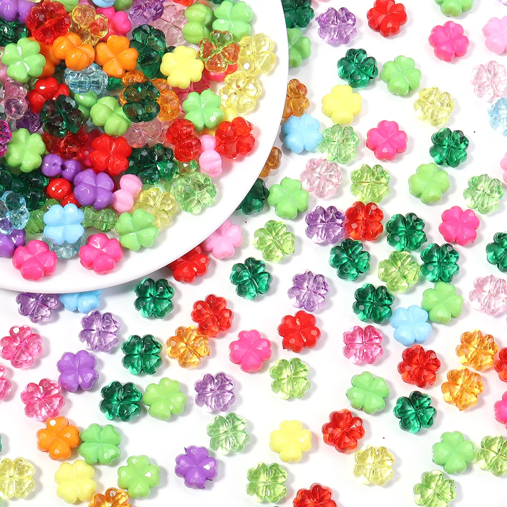 50pcs/lot 11mm Colored Faceted Four Leaf Clover Acrylic Beads Loose Spacer Beads For Jewelry Making DIY Charms Bracelet Earrings image 6