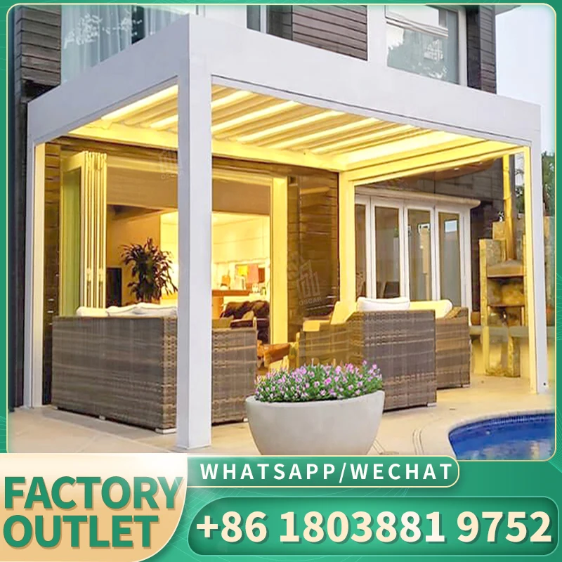 Hot sale in us electric waterproof garden gazebo motorized roof panels aluminum bioclimatic pergola