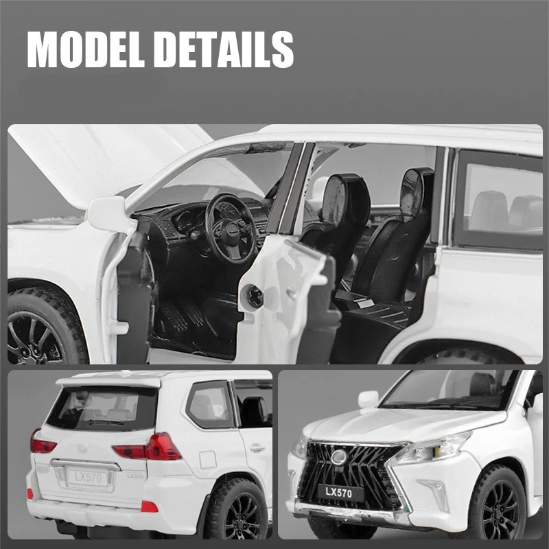 1/32 LX570 SUV Alloy Car Model Diecast Metal Toy Off-road Vehicles Car Model Sound and Light Simulation Collection Kids Toy Gift