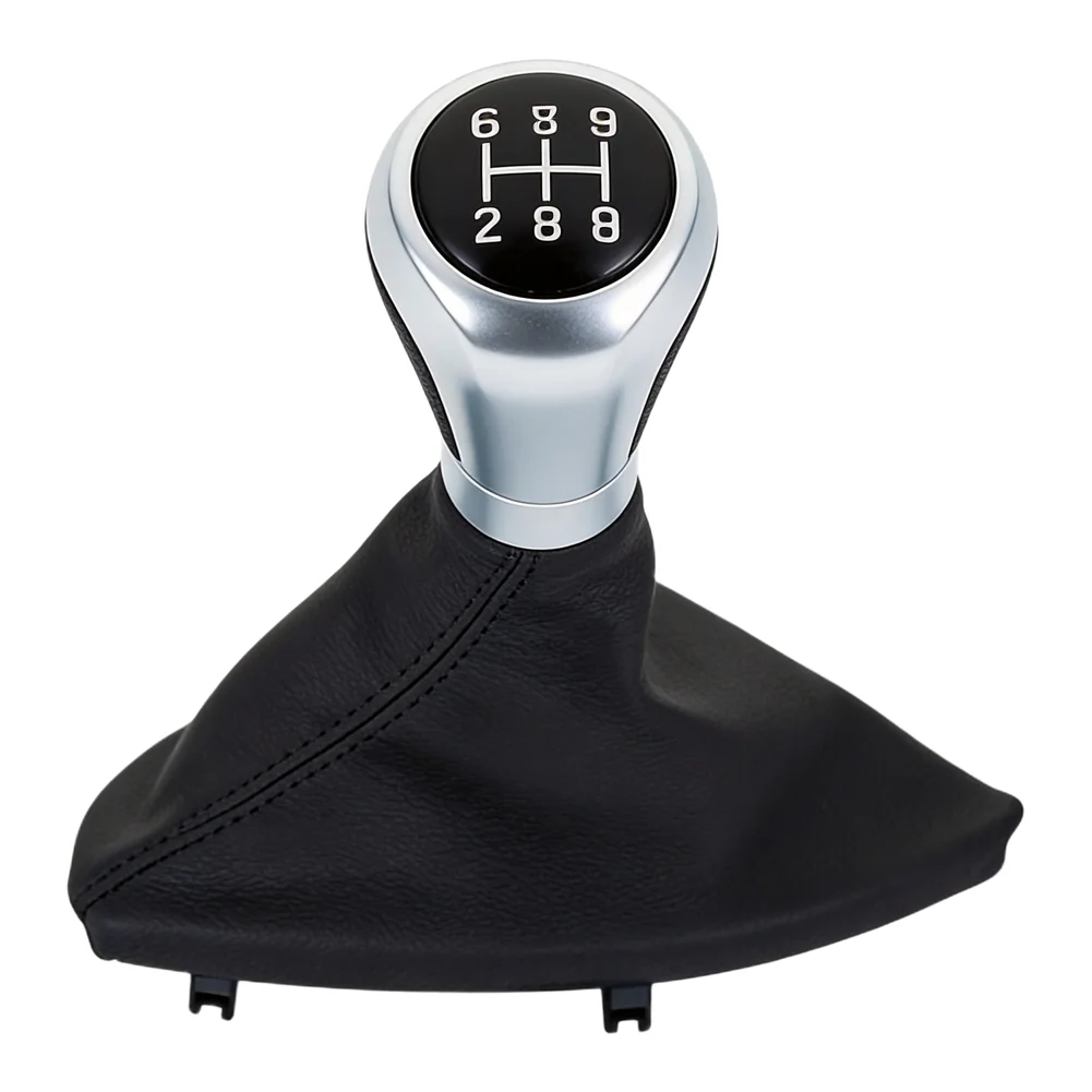 ABS and Leather Constructed Gear Shift Knob with Boot Cover and Frame Collar for BMW E81 E82 E87 E88 6-Speed Use