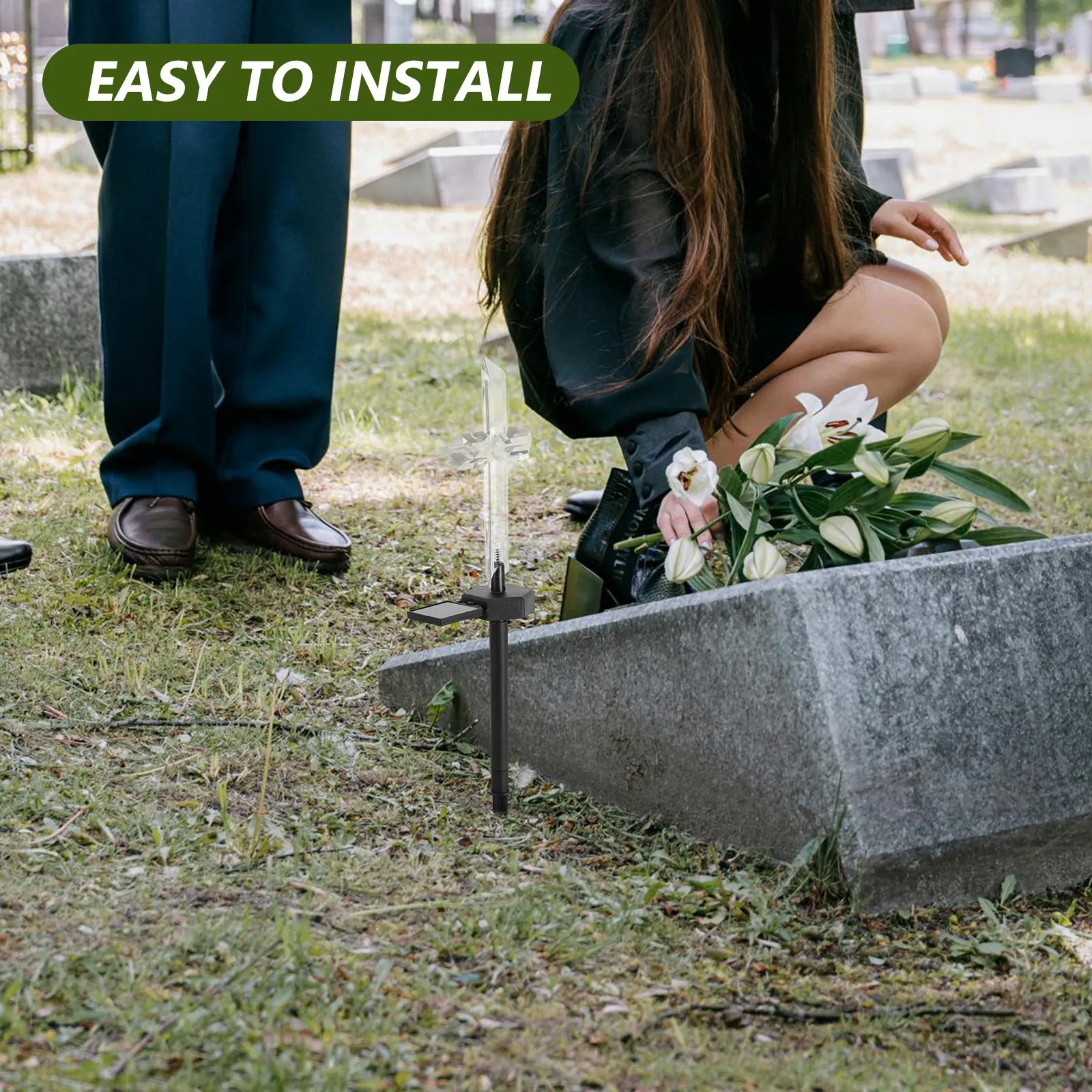 

Solar Cemetery Grave Cross Light Waterproof Outdoor Solar Powered Memorial Stake Garden Lamp Solar-Powered Cemetery Lamp