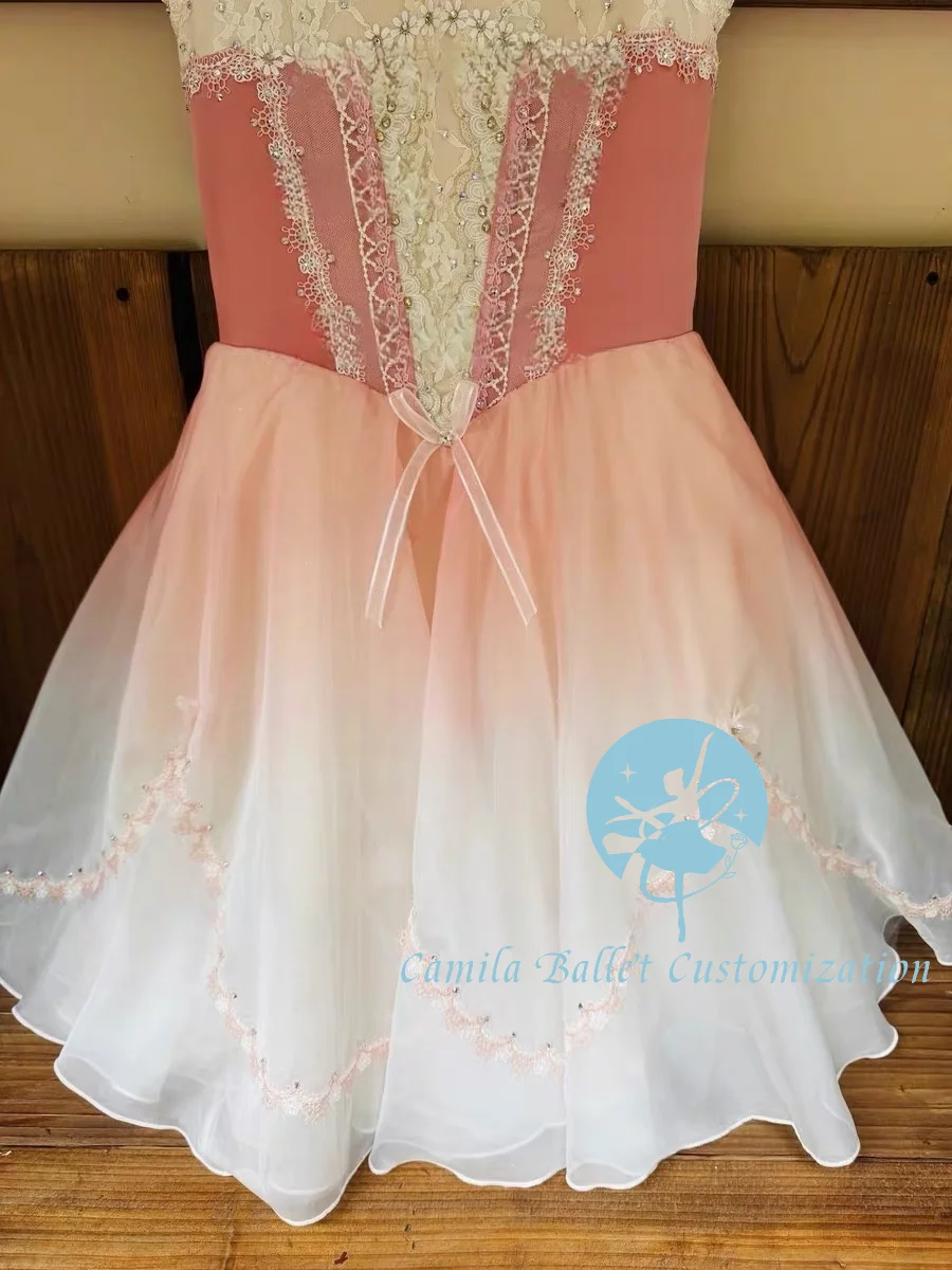 High-end new style unstoppable daughter peach pink sparkling diamond ballet performance long gauze dress for adults and children