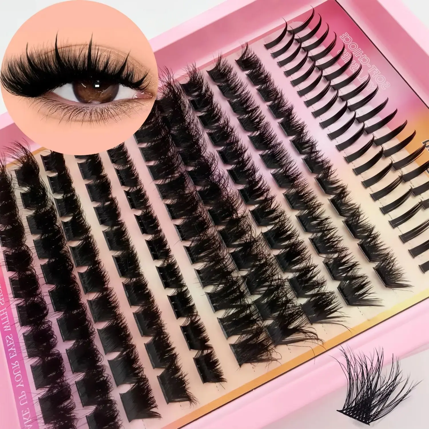 12 Reihen Gemischte 2-Spike- & 10-Volumen-3D-Faux-Mink-Wimpern-Cluster DIY-Extensions-Kit für Wimpernverstärkungen