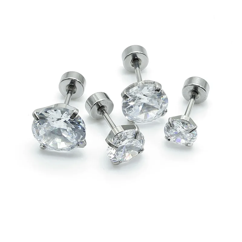 Titanium Black Plated Screw Stud Earrings With Mini 3mm Purple AAA Zircon 316L Stainless Steel No Fade Allergy