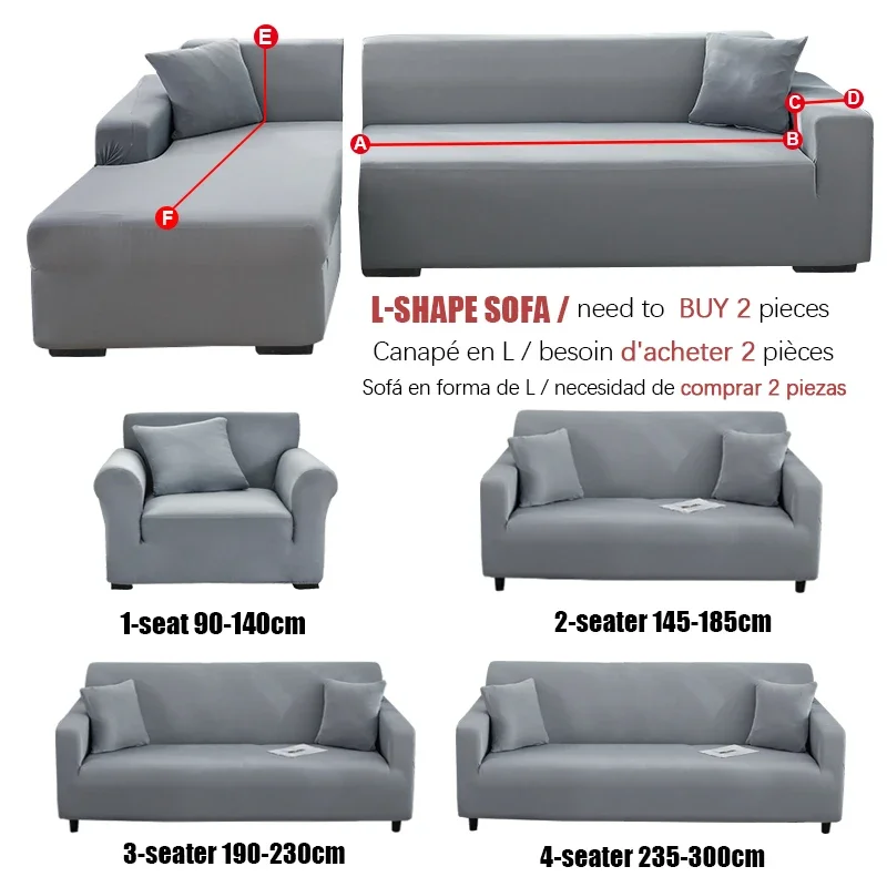 Grey Plain Color Elastic Stretch Sofa Cover Need Order 2Piece Sofa Cover If L-Style Fundas Sofas Con Chaise Longue Case for Sofa