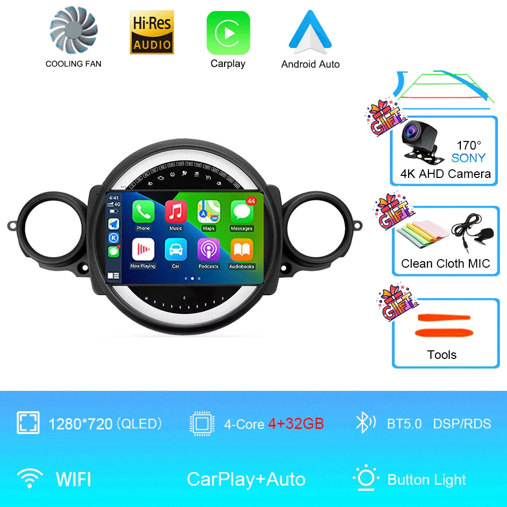 Auto radio Android 16 voor BMW Mini Cooper R56 R60 R51 2006 - 2015 GPS Carplay Navigatie Stereo Auto DSP BT DVD Multimedia Speler - afbeelding 1