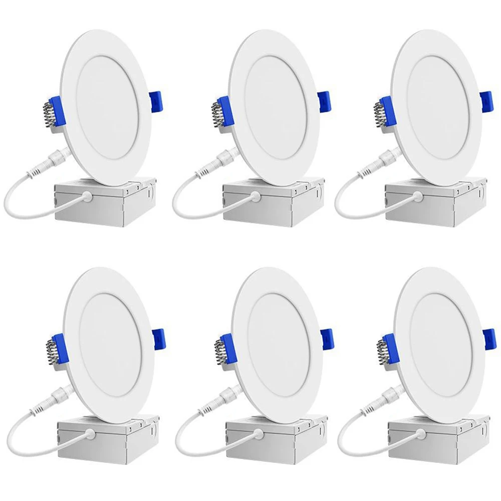 6Pcs 12W 3000K Ultra-Thin LED Recessed Ceiling Light with Junction Box, Dimmable Downlight, Warm