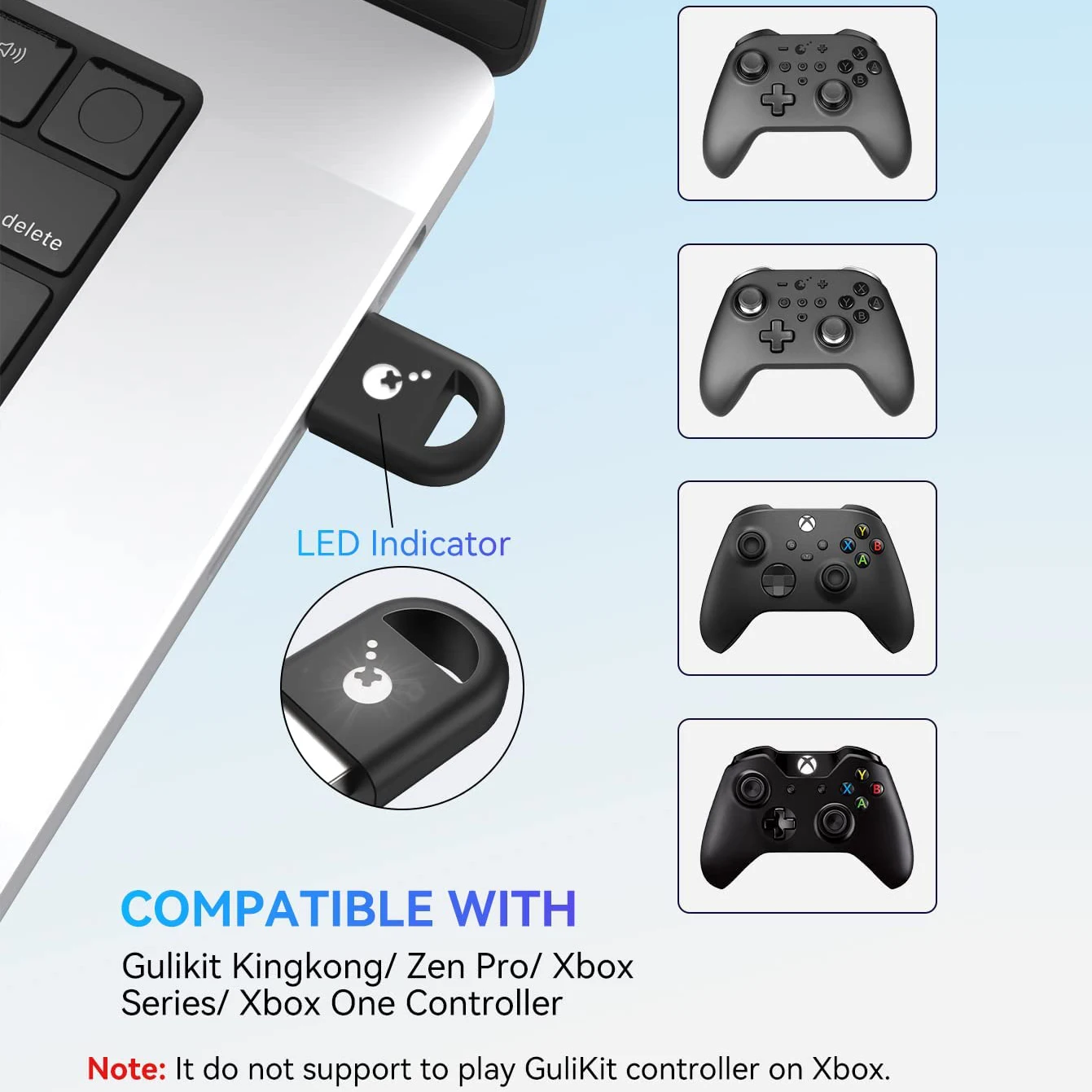 Gulikit Wireless Controller Adapter Receiver Dongle for Gulikit KingKong Controller Xbox One Xbox Series Gamepad for Windows