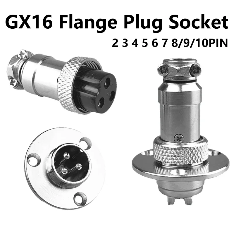 

GX16 16mm 2 3 4 5 6 7 8core9Hole10Pin Flange Aviation Connector XLR Female Plug Male Chassis Circular Mount Socket