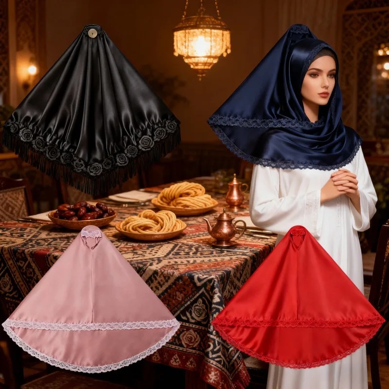 

Женский мусульманский платок с кружевной каймой и мягкой мусульманской молитвенной повязкой, подходящий для Ид Аль Фитр Рамадан и повседневного ношения