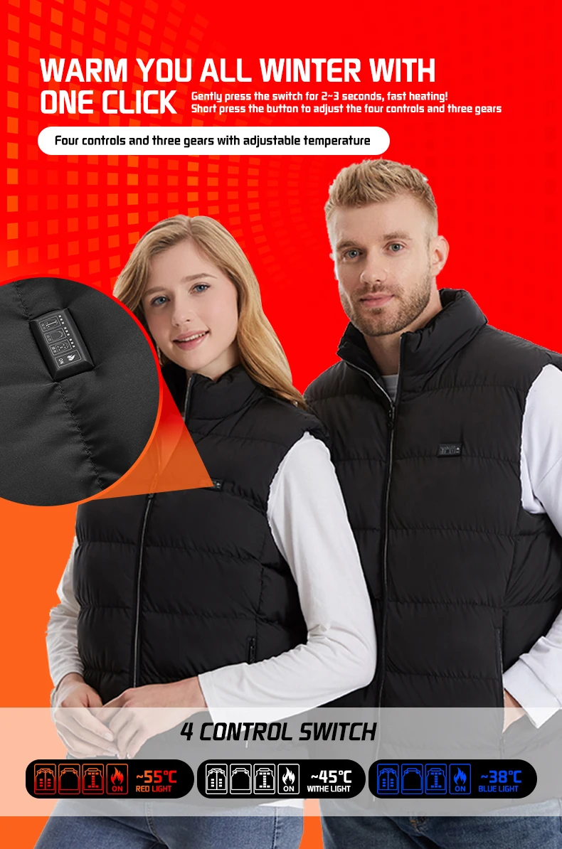 Electric Heated Vest 21 Heating Areas Full Body Warm USB Power Bank 3 Levels Windproof Winter Motorcycle Skiing Coat Men Women