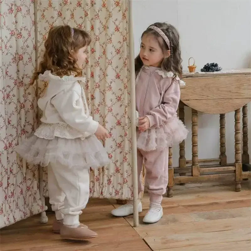 

Детская милая кружевная куртка на молнии с капюшоном и застежкой на талии, детское пальто для девочек 80-130 см, весна и осень