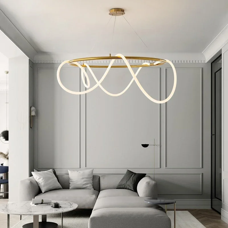 

Modern Creative Design Dining Room Lamp Free Twisting Shape Nordic Minimalist Light Luxury Symbol Bar Chandelier