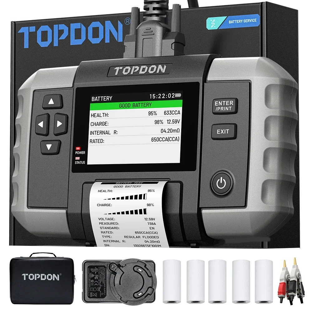 TOPDON BT600 Plus Car Battery Tester, 6V/12V/24V, Built-in Printer