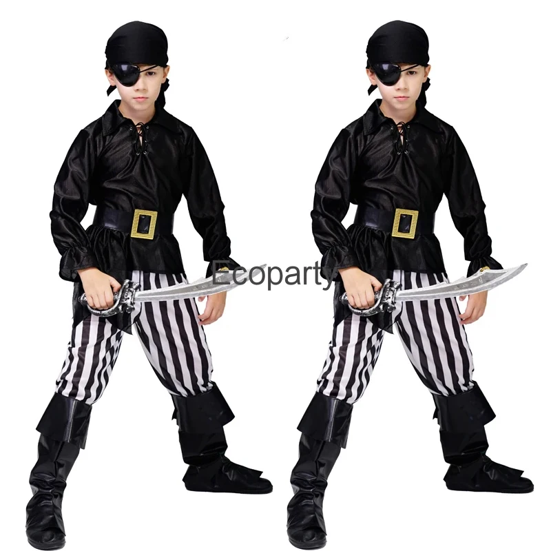 

Halloween Kids Pirate Captain Cosplay Costume Vintage Medieval Pirate Outfits Shirt Stripe Pants Set Boys Carnival Party Costume