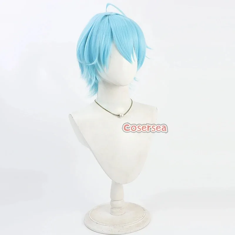 Cosersea Nagisa سمك السلمون المرقط تأثيري الباروكات الظاهري YouTuber Nagisa سمك السلمون المرقط 30 سنتيمتر قصيرة مستقيم الضوء الأزرق الرجال شعر مستعار مقاومة للحرارة