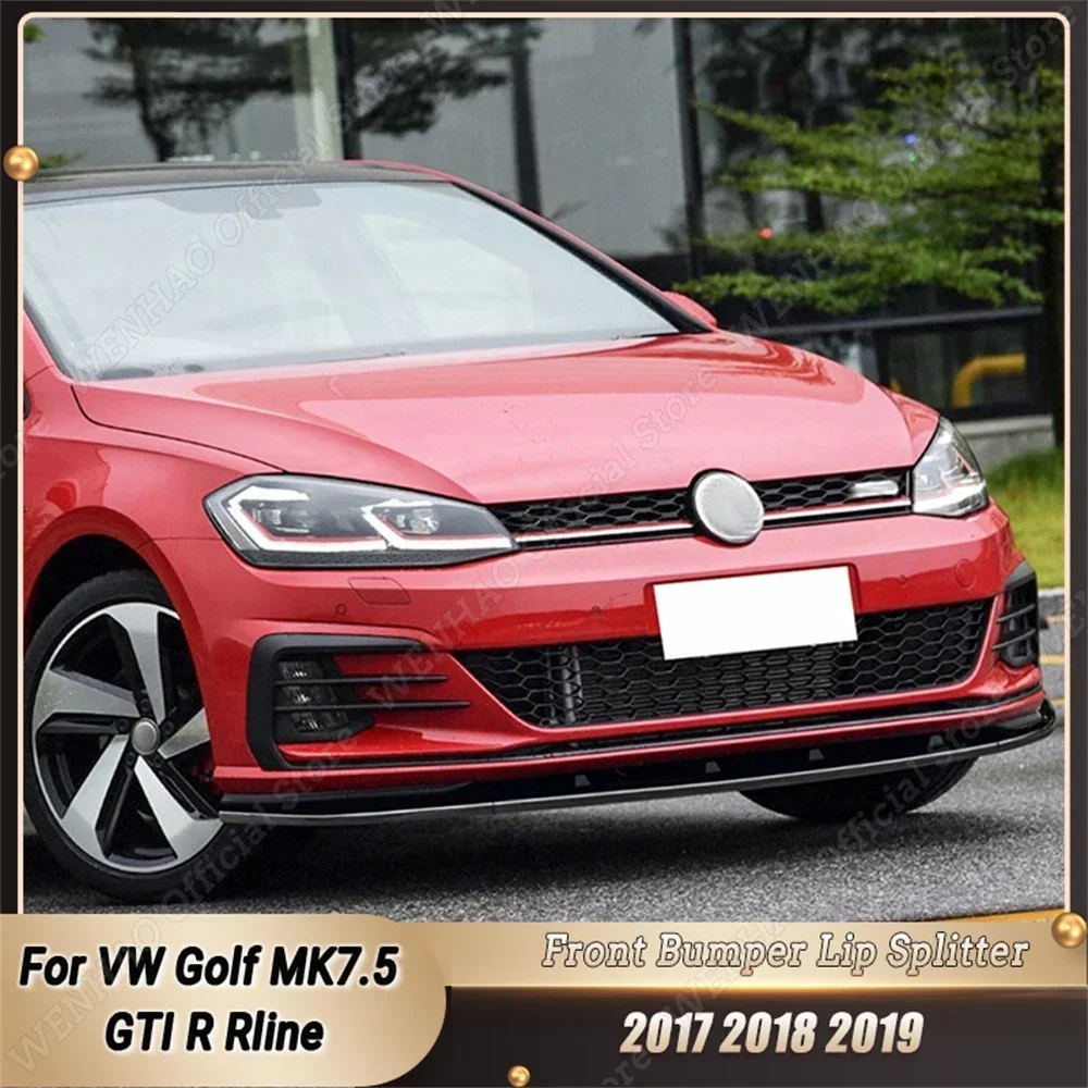 Car Front Bumper Lip Splitter Diffuser Body Kit Tuning For VW Golf MK7.5 GTI R Rline 2017 2018 2019 ABS Gloss Black/Carbon Look