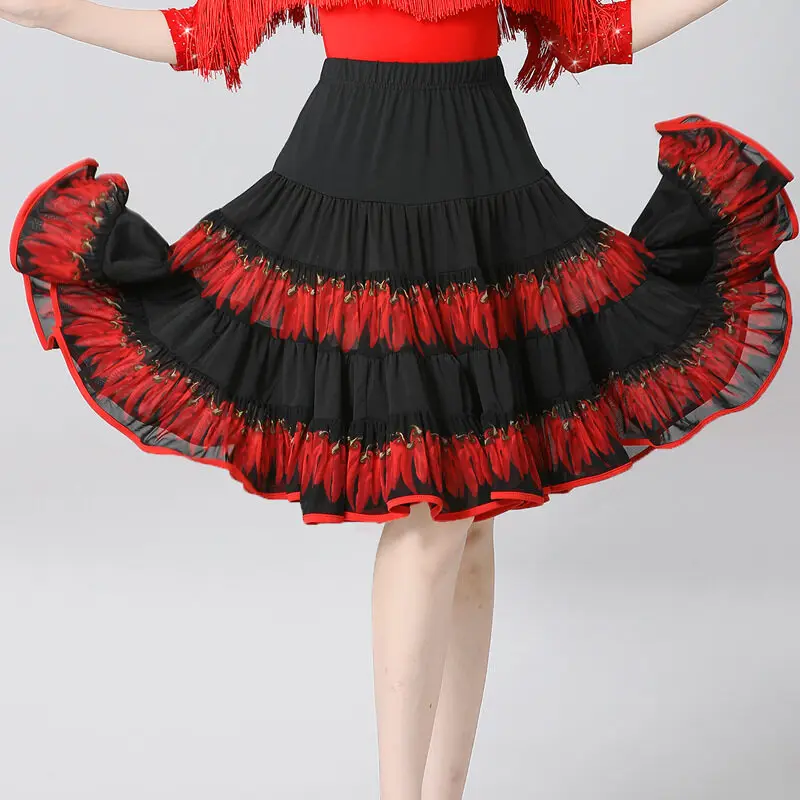 Skirts Latin Dance Clothing Women Dance Costume Colorblocked Big Skirt Woman Costume Bullfight Dance