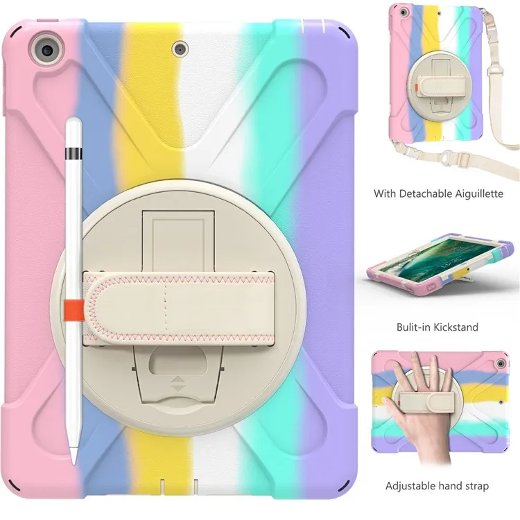 

Rotary Kickstand Tablet Cover with Pen Slot Design for iPad 9.7-inch (2017)/(2018) - Colorful/Pink
