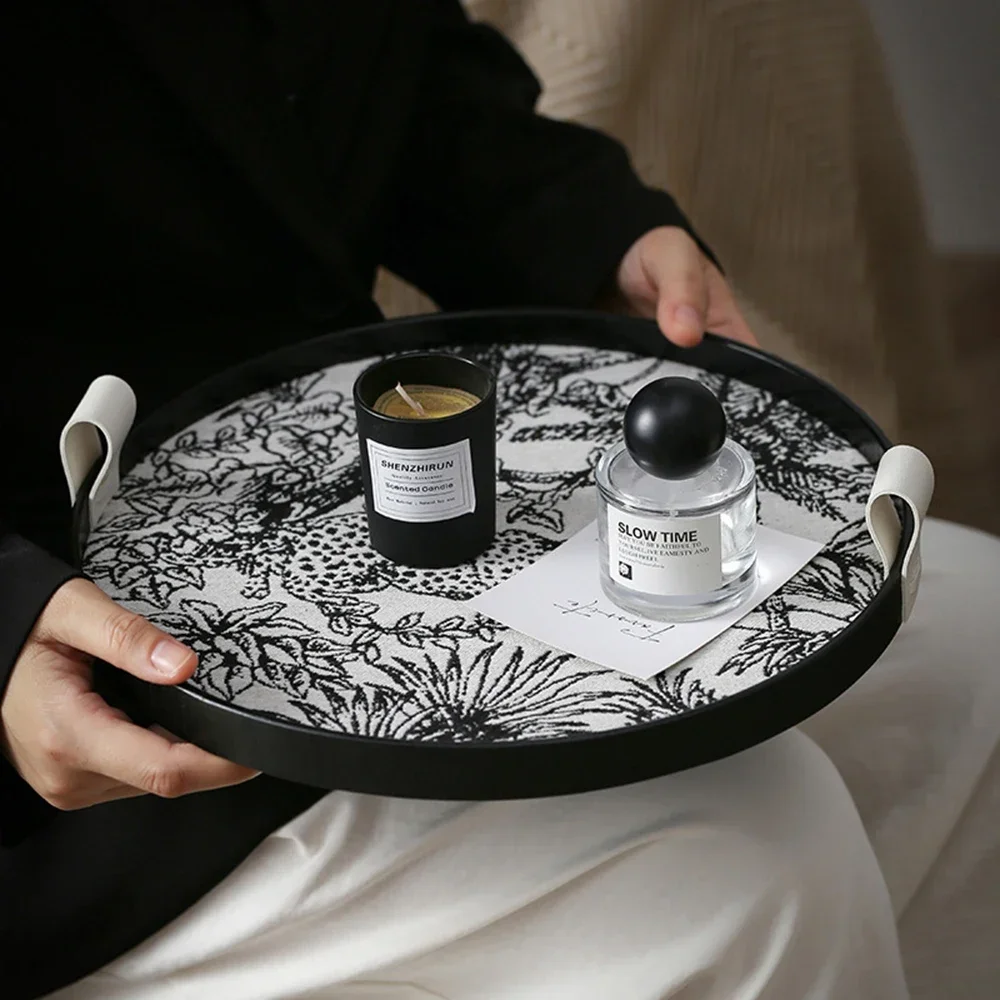 Light Luxury Storage Wooden Tray Vintage Style Home Bedroom Perfume Cosmetics Aromatherapy Jewelry Round Tray