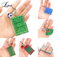 Acrylic Football Field Keychain Metal Soccers Basketball Pendents Team Fans Sports Souvenir Gifts Man Car Key Holder Accessory