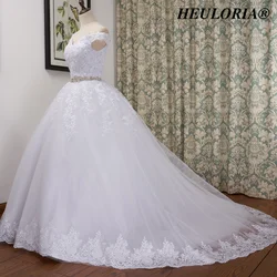 HEULORIA Princess Ball Gown Wedding Dress off shoulder lace bride dress belt beading plus size robe de mariee Wedding Gown