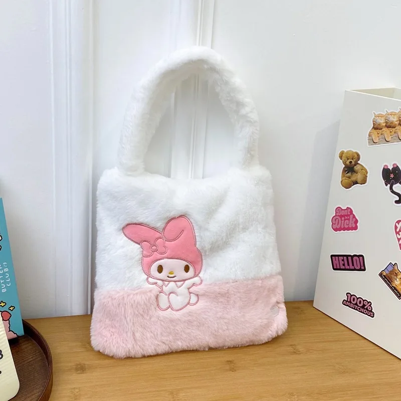 Kawaii Sanrio Kuromi Hello Kitty Plush Bag Cinnamoroll Handbag Tote Plushie Shoulder Messenger Bags Stuffed Makeup Backpack Gift