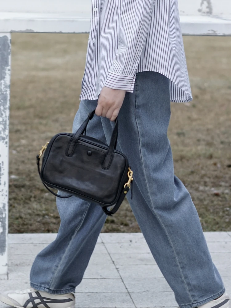 

Simple vintage first layer cowhide women's handbag casual designer handmade genuine leather ladies shoulder crossbody bag