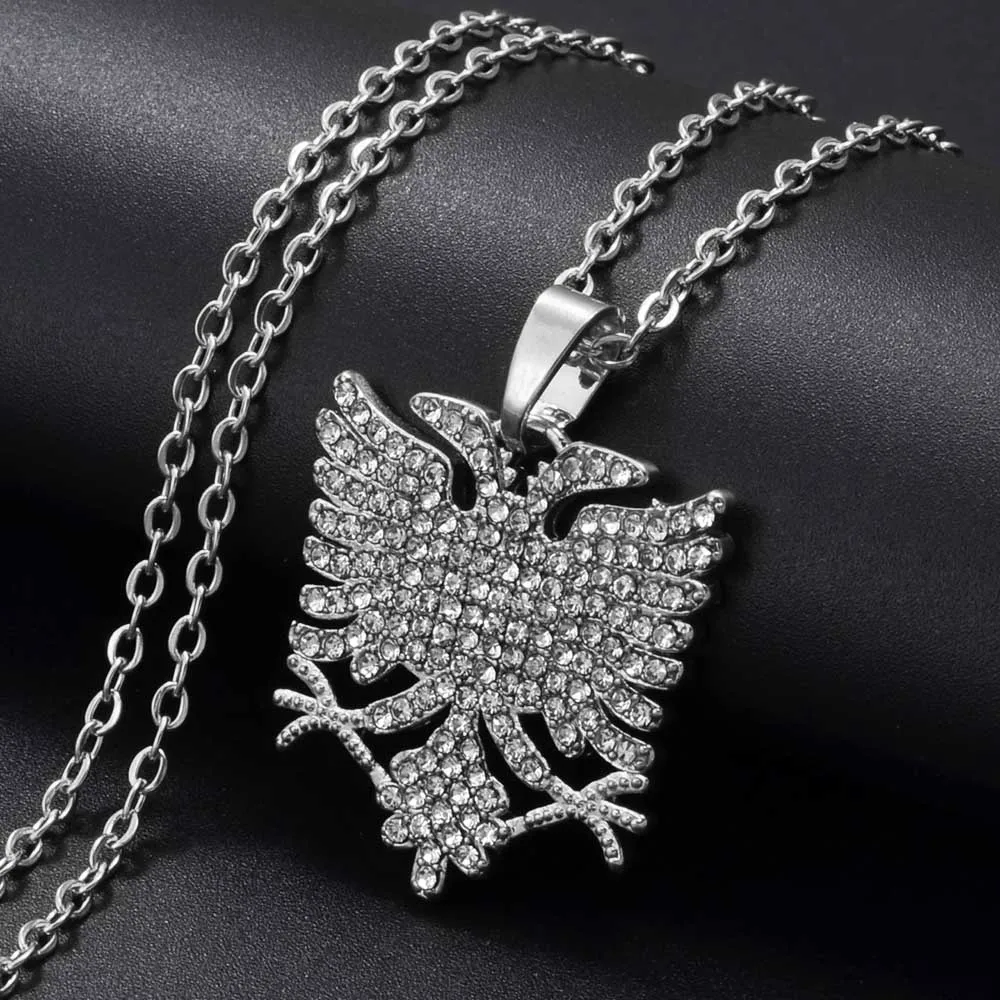 Anniyo Albania Eagle Pendant Necklaces Gold Plated and silver-plated Jewelry Ethnic for Women Men #314306