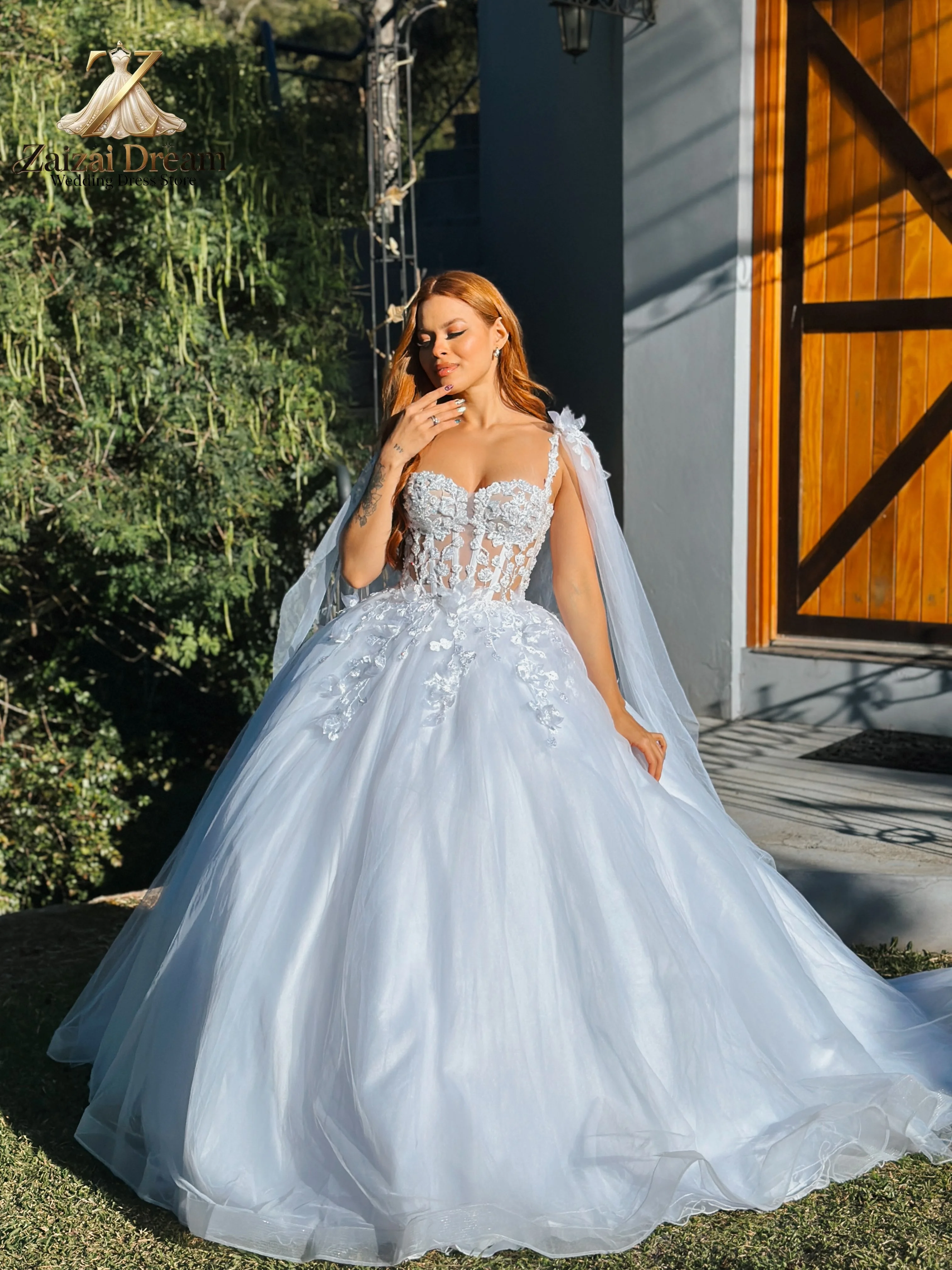 Customized Luxury 3D Floral Wedding Dress Sheer Corset Bridal Gown Fairy Tulle Ball Gown Romantic Bride Dress Vestido De Novia