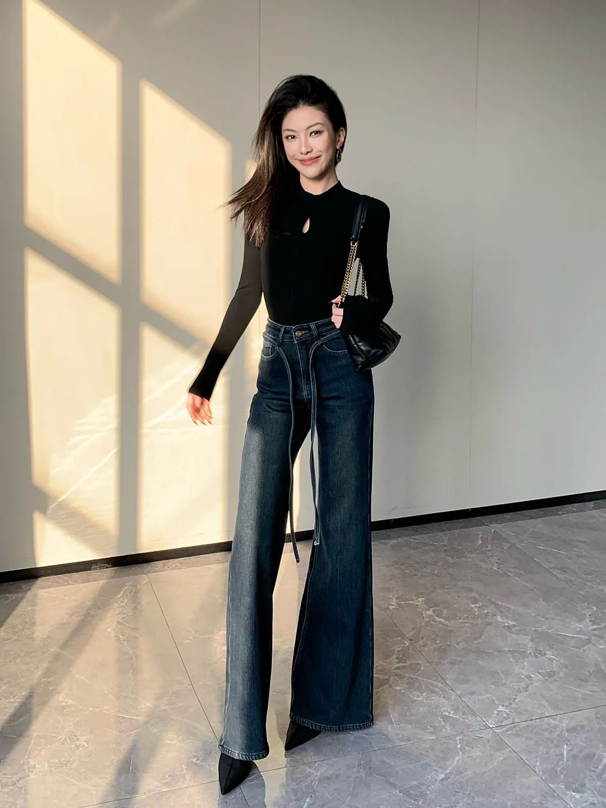 

Женские джинсы с высокой талией, расклешенные, прямого кроя, на флисовой подкладке, модные, свободные, для повседневной носки, простые, универсальные, с легким клешем