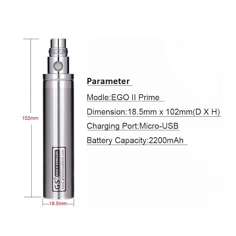 GS eGo II Prime Passthrough-Batterie 2200mAh avec chargeur micro USB astronomique, E Laguna ette pour Evod 510 CE4 H2, Atomiseur précieux, Kit Vape