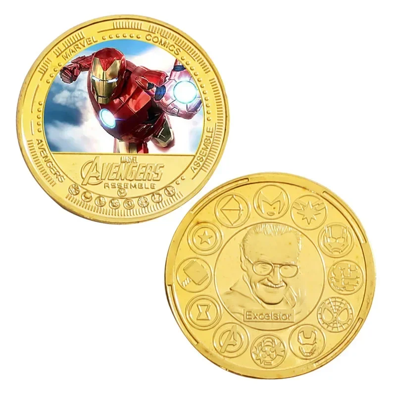 Disney Marvel Series Commemorative Coin Action Anime Figures Iron Man Spider-Man Thor Memorial Cool Childrens Ornaments Gifts