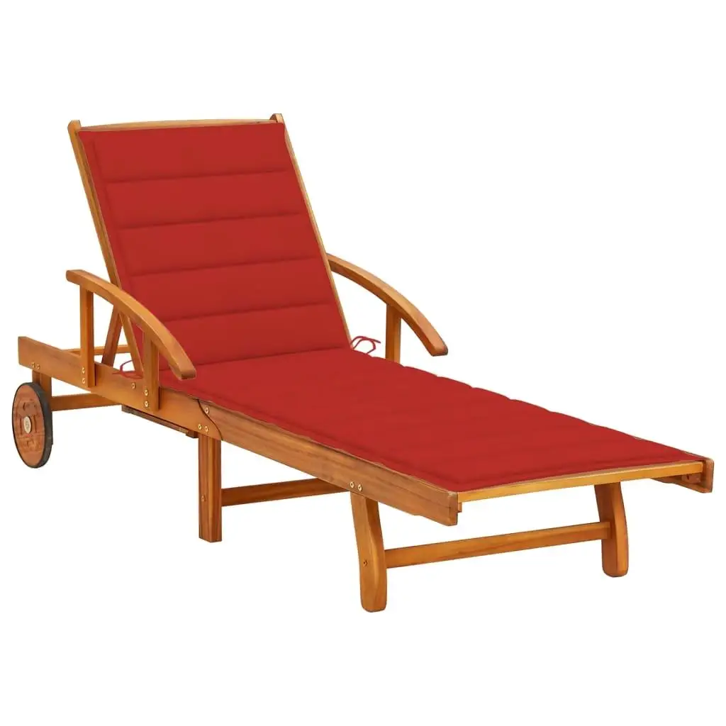 

Large Sunlounger Red Acacia Wood Frame with Soft Polyester Fabric Perfect for Outdoor Relaxation