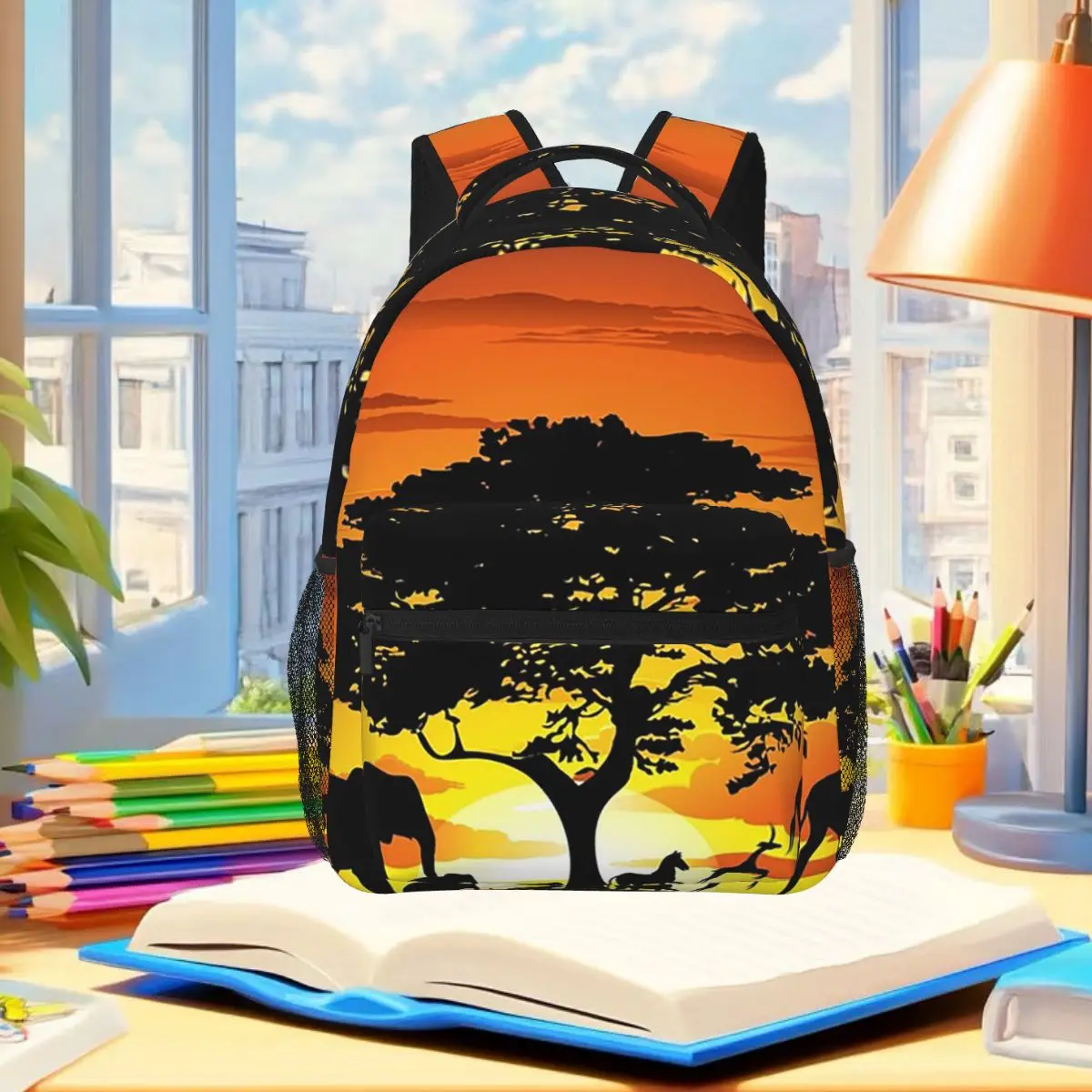 African Sunset Giraffe Cute Giraffe Print Backpack Student Boys Girls BookBag School Bag Laptop Shoulder Bags for Men Women