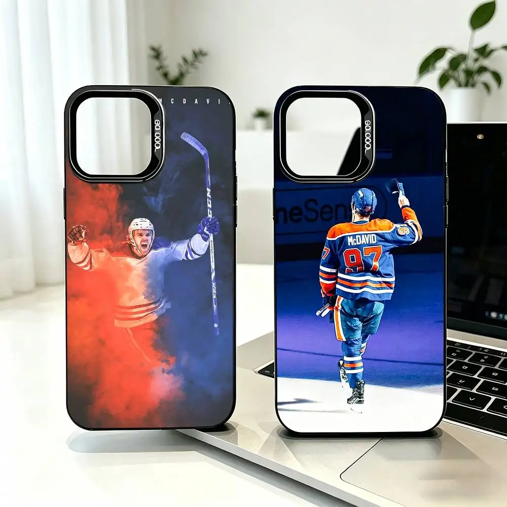 Funda para Teléfono con Diseño de Hockey sobre Hielo C-Connor McDavid-D para iPhone 17, 16, 15, 14, 13, 12, 11 Plus, Pro Max, XS, Funda Plateada Colorida