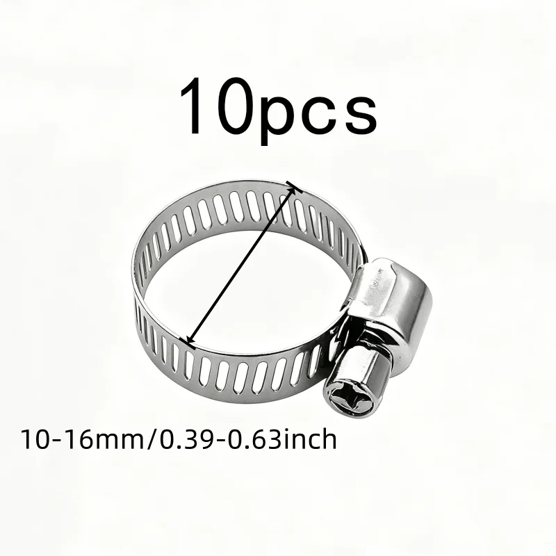 Easy Screw Tighten 10-16mm Flexible Tube Clamps, 10 pcs, Car Fuel Hose Line, Multipurpose, Versatile, Practical