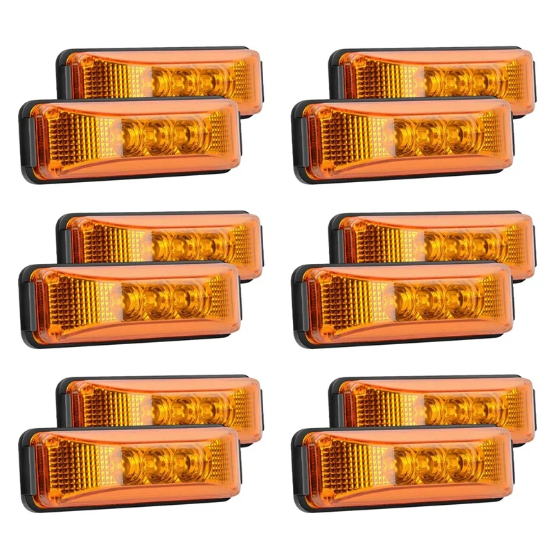 12PCS 24V 3.9Inch 3 LED Truck Trailer Amber Light Front Rear LED Side Marker Lights Clearance Indicator Lamp Waterproof