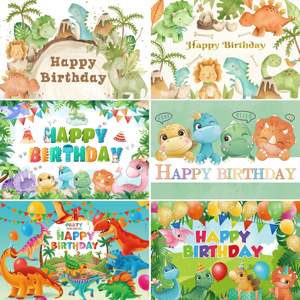 Cartoon Dinosaur Child Happy Birthday Party Photo Background Baby Portrait Custom Poster Family Photography Backdrop Photocall