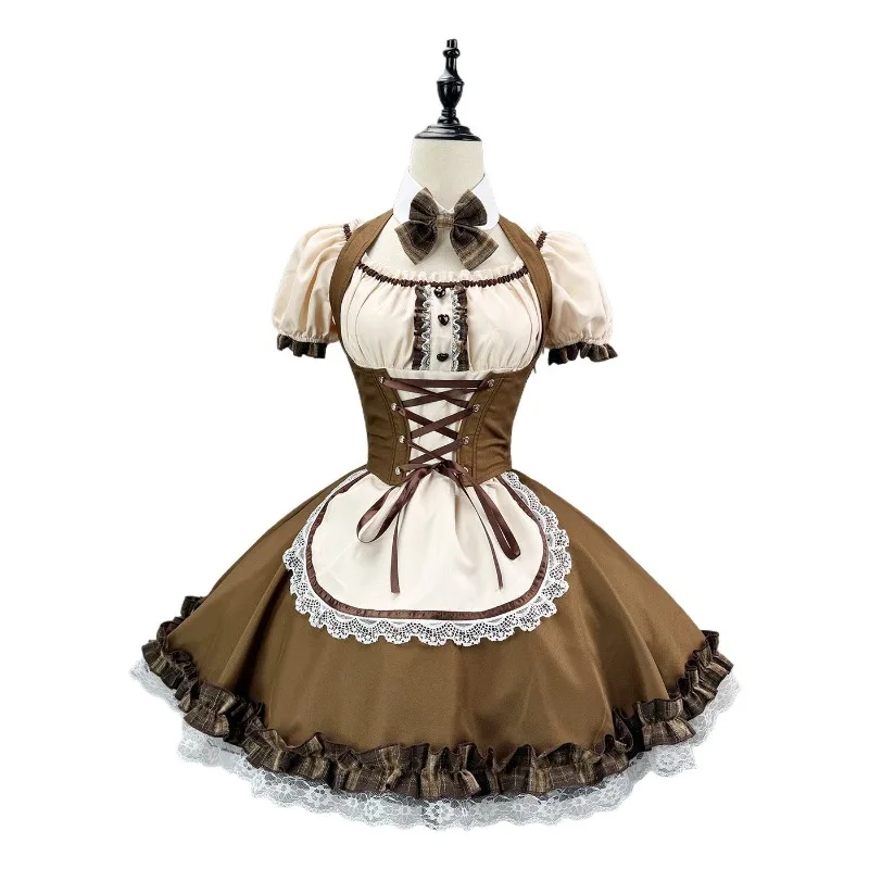 New Anime Maid Cosplay Costume Cute Kawaii Dog Lolita Bubble Sleeve Dress Set Women Halloween Carnival Party Outfit for Women - view 5