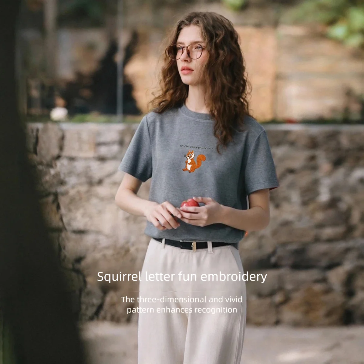 OLrain Basic Crew Neck Short Sleeve Tee 2026 Summer Contrast Color Cartoon Letter Embroidered Casual Loose Top Women O58XT98166