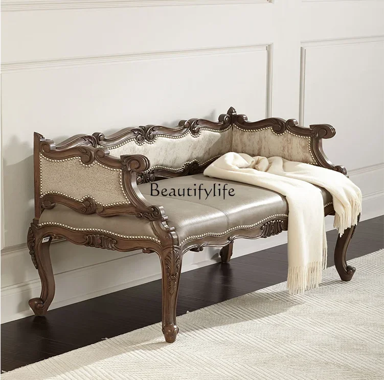 

LXAmerican solid wood carving flower retro old double sofa chair European light luxurySSS