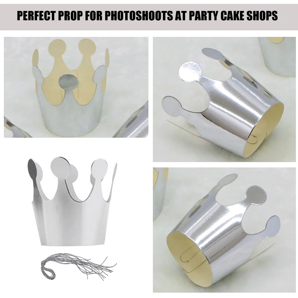 

20 Pcs Hats Kids Party Headwear Paper Crowns Gold Silver Lovely Birthday Hats Photo Props Cake Shop Accessories