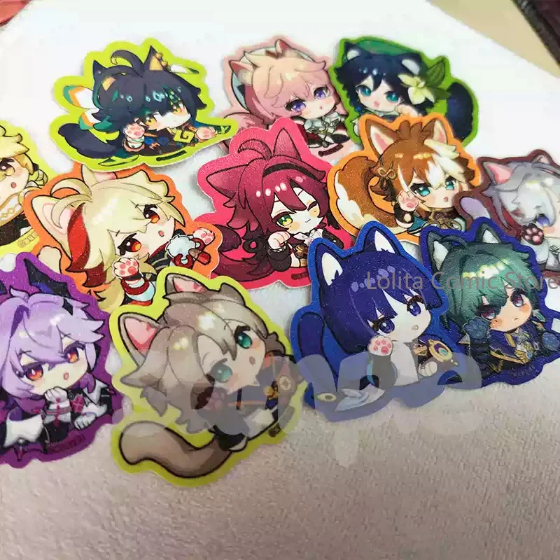 Anime Genshin Impact Lohen Durin Wanderer Albedo Cosplay Badge Cartoon Acrylic Pendant Keychain Glitter Powder Sticker view 4