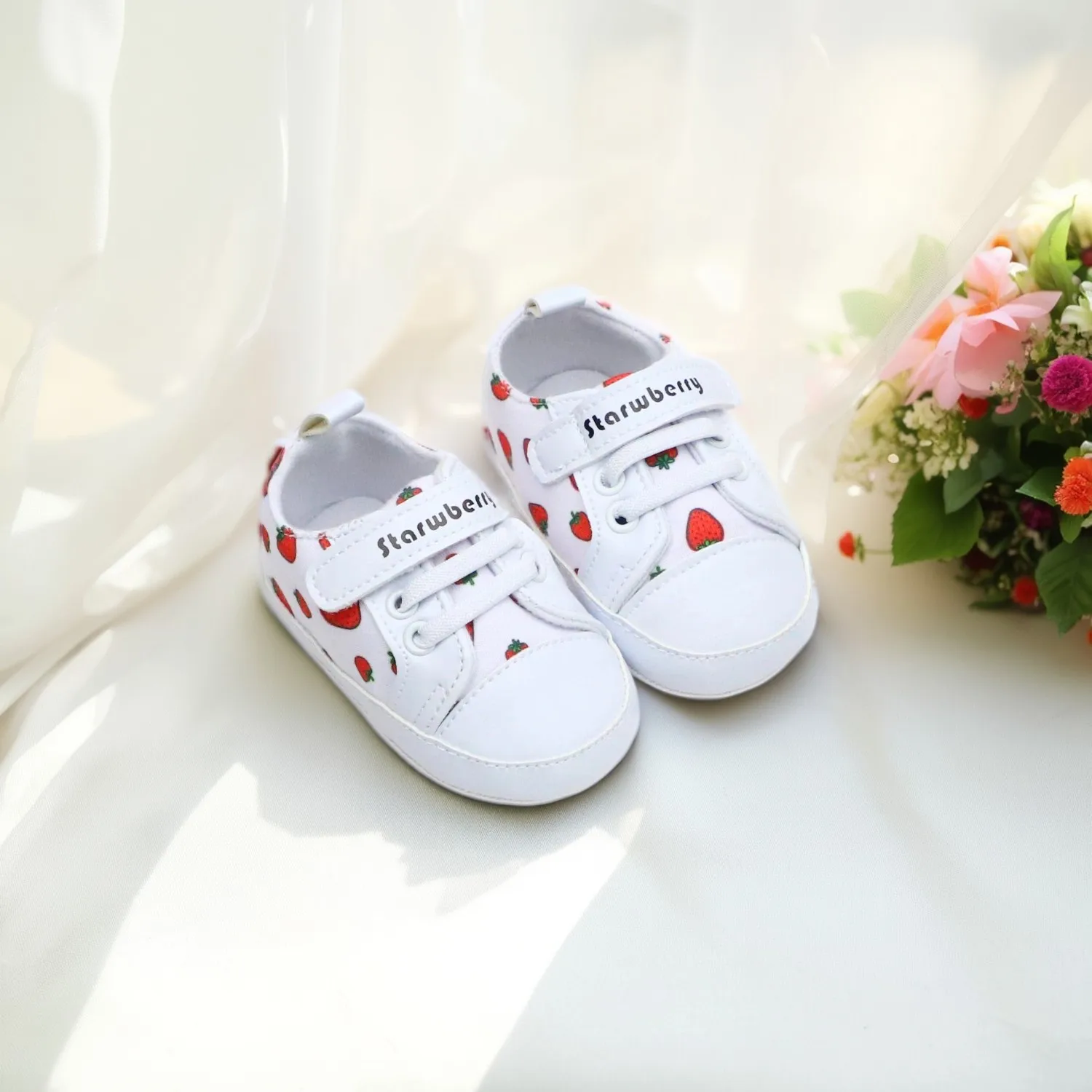 

RABEISIR baby canvas shoes baby walking shoes 0-6-12-18 months sweet fruit pattern anti slip breathable