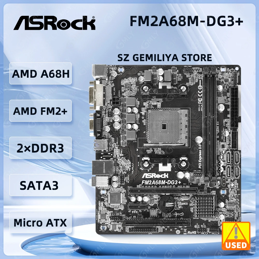 ASRock FM2A68M-DG3 + enchufe de placa base FM2 + AMD A68H DDR3 32GB Micro ATX PCIe 3,0 compatible con A10 785 A8 750 A10 786 A8 550 X4 760