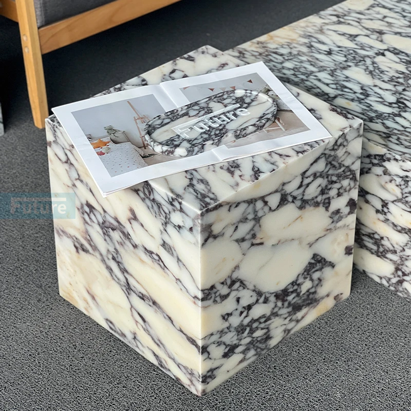 Mesa de Centro de Mármol Calacatta Purple, Base de Mármol para Sala de Estar, Mesa Auxiliar Pequeña de Lujo en Color Violeta Calacatta
